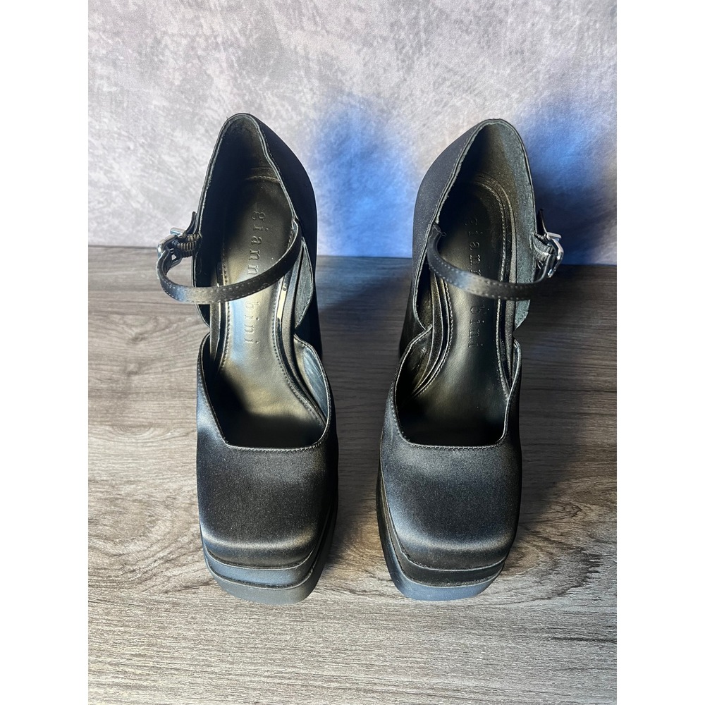Gianni Bini Satin Double Platform Mary Jane Pumps Black Square Toe Size 7M - Picture 2 of 7
